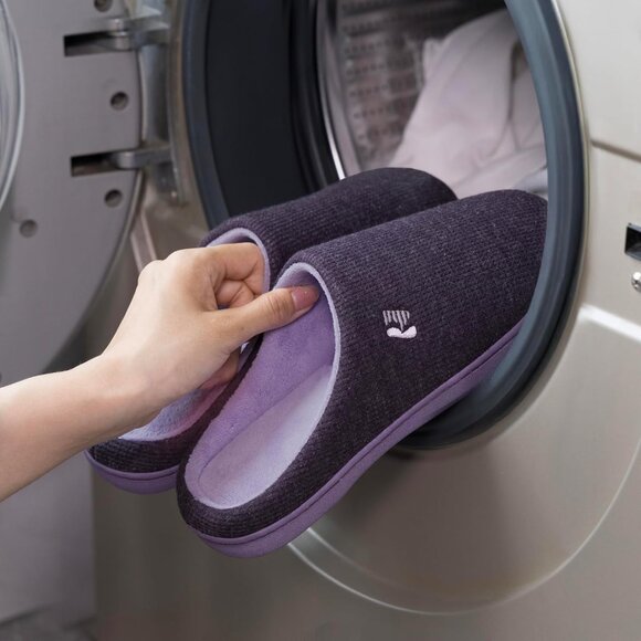 Women's Eggplant Two-Tone Memory Foam Slipper Closed-Toe Indoor House Shoes - Picture 10 of 11